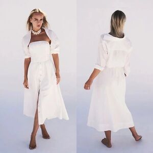 FREE PEOPLE Elegant White Cotton Isley 2 in 1 Middi Dress Matching Top NWT M